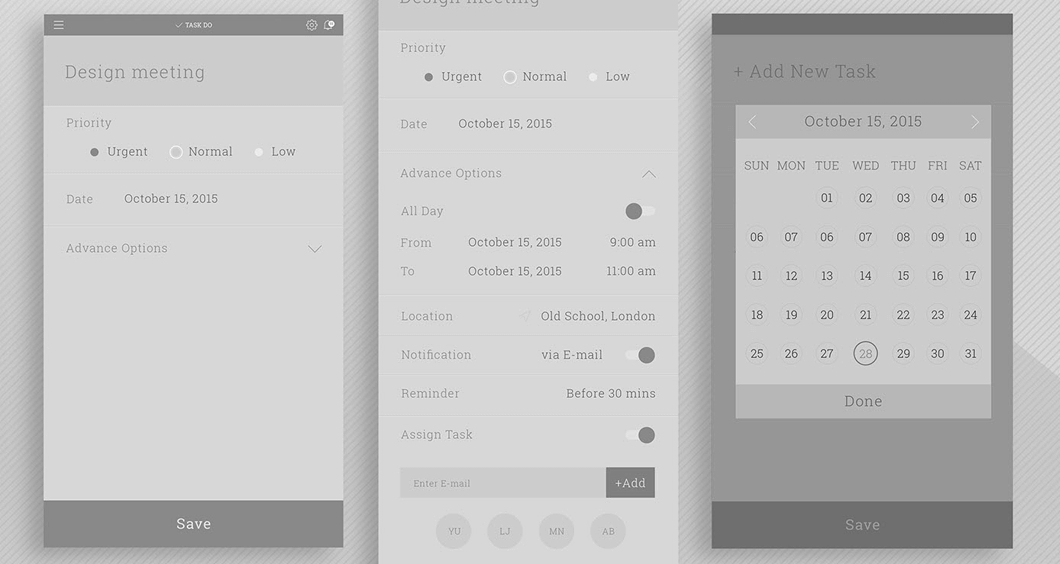 Task ToDo Wireframes